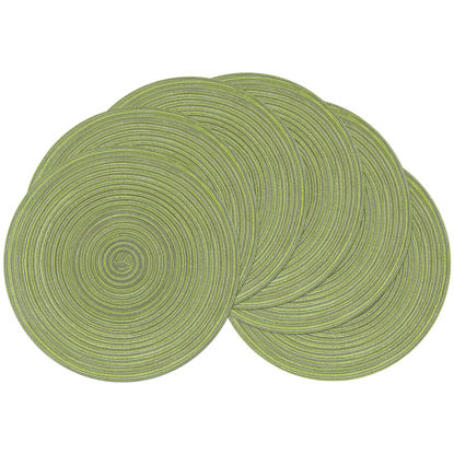 Picture of SHACOS Round Placemats Set of 6 for Dining Tables 15 inch Cotton Braided Placemats Washable Reversible for Kitchen Holiday Party (Pea Green, 6)
