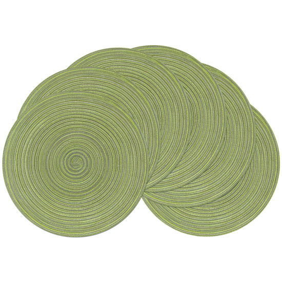 Picture of SHACOS Round Placemats Set of 6 for Dining Tables 15 inch Cotton Braided Placemats Washable Reversible for Kitchen Holiday Party (Pea Green, 6)