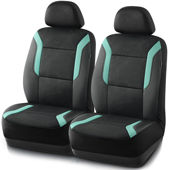 Picture of Skechers Memory Foam Car Seat Covers, Air Cool Mesh Thick Seat Covers,Two Front Car Seat Protector,Airbag Compatible, Automotive Comfort Protection for Most Cars,Van,Trucks, SUVs,Green