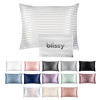 Picture of Blissy Silk Pillowcase - 100% Pure Mulberry Silk - 22 Momme 6A High-Grade Fibers - Silk Pillow Cover for Hair & Skin - Regular, Queen & King with Hidden Zipper (King, White Striped)