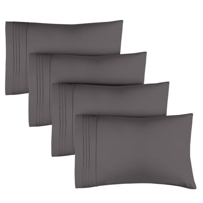 Picture of King Pillow Cases Set of 4 - Ultra-Soft, Hotel Quality Pillowcase Covers - Comfy Bedding for Women, Men, Kids & Teens - Machine Washable Pillow Protectors - 4 Piece - King Size Dark Grey Pillow Cover