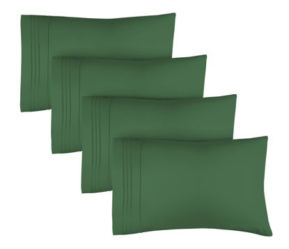 Picture of King Size Pillow Cases Set of 4 - Extra Soft Pack of 4 Pillowcase Covers - Hotel Luxury Pillowcases - Machine Washable Pillow Protectors - 20x40 Pillow Cases 4 Piece - King Emerald Green Pillow Covers