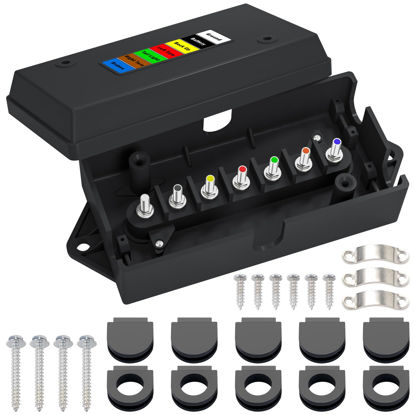 Picture of CheeMuii 7 Way Trailer Junction Box Weatherproof 7 Pin Trailer Wiring Box 7 Color-Coded Electric Wires Connection Box for RV Camper Trailer Light Rewiring