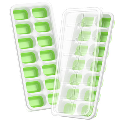 Picture of ChefAide Ice Cube Tray with Lid, 2 Packs 28 Cubes Durable Stackable Ice Cube Trays for Freezer with Removable Lids, Easy-Release Plastic & Silicone Ice Tray for Cocktail, Coffee