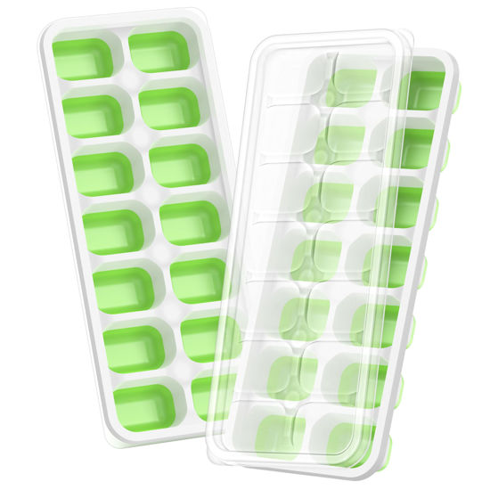 Picture of ChefAide Ice Cube Tray with Lid, 2 Packs 28 Cubes Durable Stackable Ice Cube Trays for Freezer with Removable Lids, Easy-Release Plastic & Silicone Ice Tray for Cocktail, Coffee