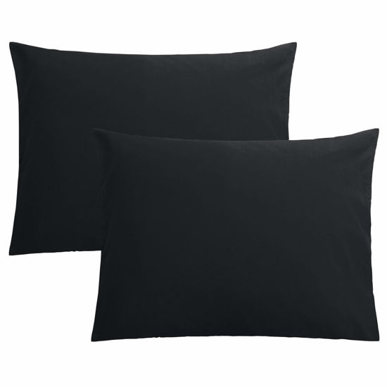 Picture of FLXXIE Microfiber Pillow Cases Standard Size, Soft Pillowcases with Envelope Closure, Wrinkle, Stain Resistant Pillow Covers, 20x26, Black