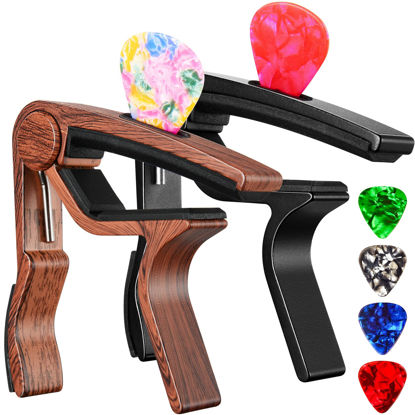 Picture of Capo Guitar Capo for Acoustic Electric Guitar Ukulele - 2 Pack Guitar Kapo Clip Clamp with Picks Holder