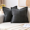 Picture of MIULEE Dark Grey Corduroy Pillow Covers 18 x 18 inch with Splicing Set of 2 Super Soft Boho Striped Pillow Covers Broadside Decorative Textured Throw Pillows for Couch Cushion Bed Livingroom