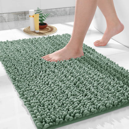 Picture of Yimobra Bathroom Rug Mat 24 x 17, Extra Soft Non Slip Absorbent Water Bath Rug, Quick Dry Machine Washable Chenille Shaggy Shower Mat, Bath Mat for Bathroom Floor, Home Decor Accessories, Green