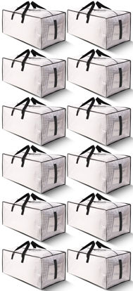 Picture of HOMESURE 12 Pack Large Strong Moving Bags with Zippers & Carrying Handles - Water-Resistant - Heavy Duty Storage Tote for Space Saving, Fold Flat, Alternative to Moving Box (Semi-Transparent)