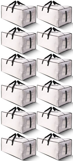 Picture of HOMESURE 12 Pack Large Strong Moving Bags with Zippers & Carrying Handles - Water-Resistant - Heavy Duty Storage Tote for Space Saving, Fold Flat, Alternative to Moving Box (Semi-Transparent)