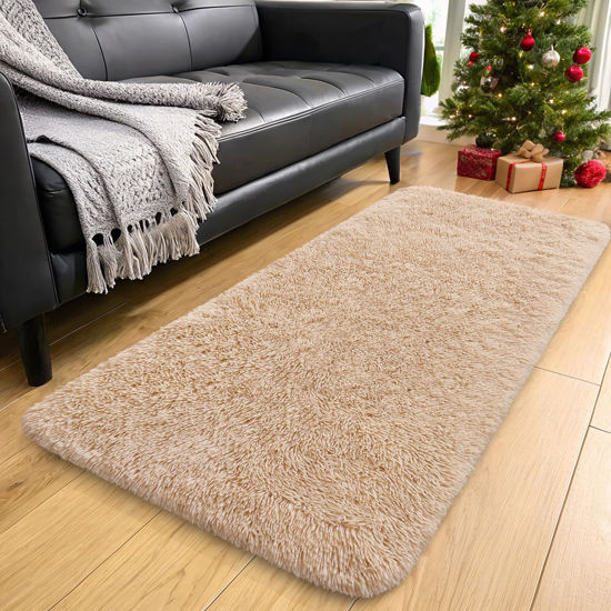 Picture of OLANLY 2x4 Machine Washable Runner Rugs for Hallway, Soft Fluffy Shaggy Bedside Rugs for Bedroom, Living Room, Indoor Floor Carpet for Kids Girls and Boys, Nursery Rooms, Home Decor Aesthetic, Beige