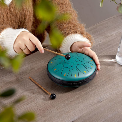 Picture of ZXZYHFTY Steel Tongue Drum, 6 Inch 11 Note Steel Hand Drum with Bag, Music Book, Drumsticks, Mallet Holder and Finger Paddles, for Camping, Meditation or Yoga .(Green)