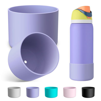Picture of Alwenid 2PCS Silicone Water Bottle Boot for Owala 32 Oz, Anti-Slip Protective Sleeve Bottom Bumper Protector for FreeSip, Twist, and Flip Stainless Steel Water Bottles (Purple)