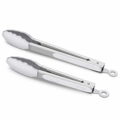Picture of Premium Silicone Set of 2 Cooking Tongs, 9-Inch & 12-Inch BPA Free Non-Stick Stainless Steel BBQ Grilling Locking Food Tong, Light Grey