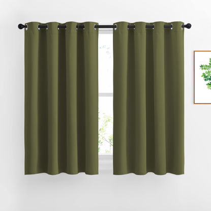 Picture of NICETOWN Blackout Curtains for Girls Room - Thermal Insulated Solid Grommet Room Darkening Panels/Drapes for Girl's Bedroom (Olive Green, 1 Pair, 52 by 54-Inch)