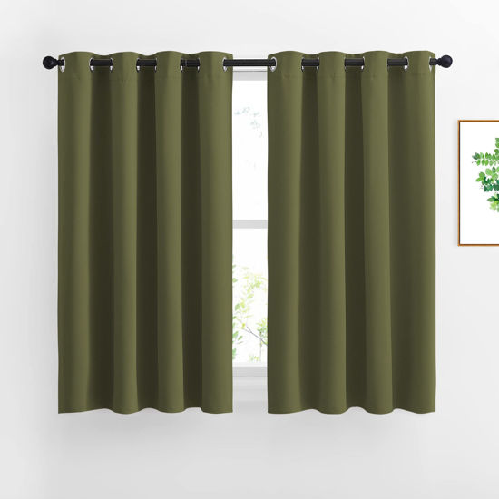 Picture of NICETOWN Blackout Curtains for Girls Room - Thermal Insulated Solid Grommet Room Darkening Panels/Drapes for Girl's Bedroom (Olive Green, 1 Pair, 52 by 54-Inch)
