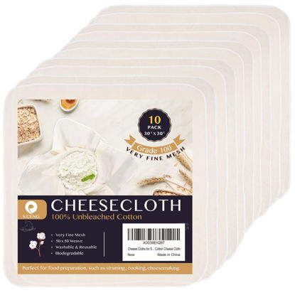 Picture of Cheese Cloths for Straining, Grade 100, 30 x 30inch 10 Pack, Hemmed Cheesecloth for Cooking, 100% Combed Unbleached Cotton Cheese Cloth