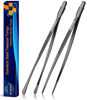 Picture of JETKONG 2 Pcs 12-Inch Food Tweezer Tongs, Stainless Steel Kitchen Tweezer Cooking Tweezers (Black)
