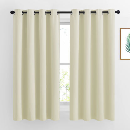 Picture of NICETOWN Bedroom Curtains Room Darkening Draperies - Grommet Top Beige Thermal Insulated Energy Saving Privacy Drapes for Apartment/Home Office, 2 Panels, W52 x L63