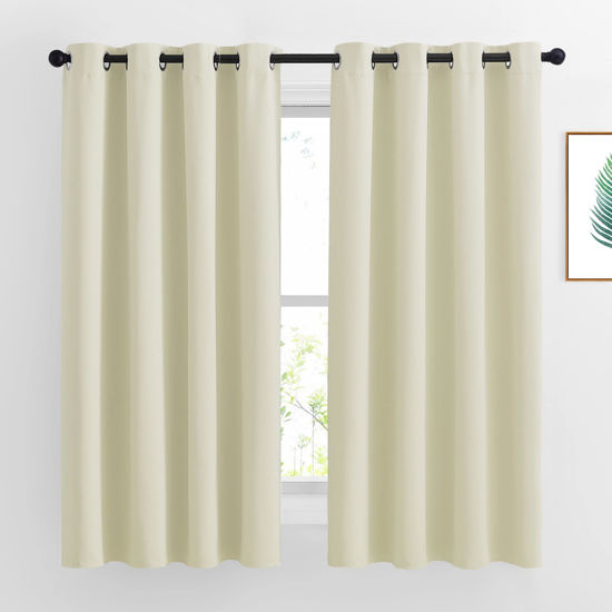Picture of NICETOWN Bedroom Curtains Room Darkening Draperies - Grommet Top Beige Thermal Insulated Energy Saving Privacy Drapes for Apartment/Home Office, 2 Panels, W52 x L63