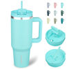Picture of BJPKPK 40 oz Stainless Steel Tumbler With Handle Insulated Tumblers With 2 Straw Travel Coffee Mug With Lid,Turquoise