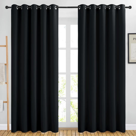 Picture of NICETOWN Blackout Curtain Panels 84 inches - Light Reducing Thermal Insulated Solid Grommet Blackout Curtains/Panels/Drapes for Living Room (Set of 2, 66 inches by 84 Inch, Black)