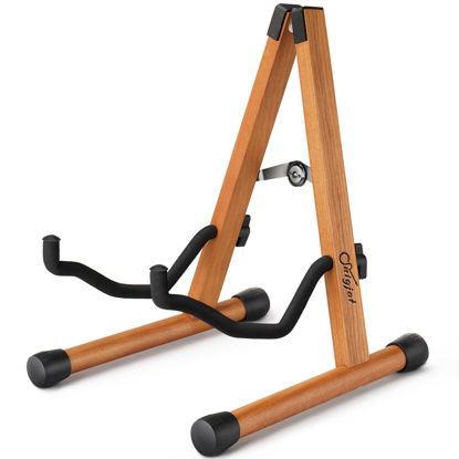 Picture of SNIGJAT Wood Guitar Stand, Acoustic Guitar Stand, A-Frame Folding Electric Guitar Display Stand with Padded Foam, Bass Wooden Guitar Stand Compatible for Cello, Mandolin, Bass, Banjo, Ukulele