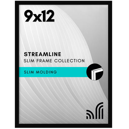 Picture of Americanflat 9x12 Picture Frame with Shatter-Resistant Glass - Streamline Collection - Thin Border Photo Frame for Wall and Tabletop Display - Hanging Hardware and Easel Back Included - Black