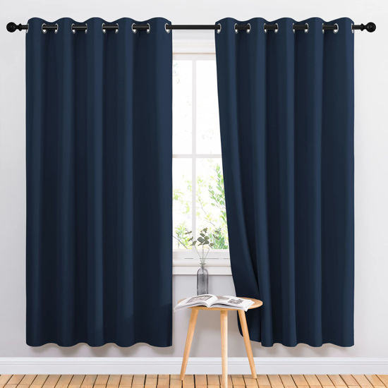 Picture of NICETOWN Blackout Curtain Panels 72 - Window Treatment Energy Saving Thermal Insulated Solid Grommet Blackout Drapes for Living Room (Navy, 1 Pair, 66 by 72-Inch)