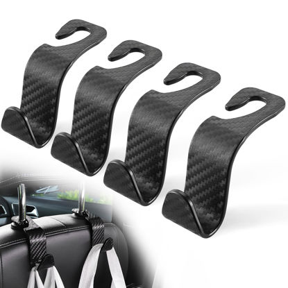 Picture of LivTee Car Purse Hook, Headrest Hook for Car, 4 Pack Universal Auto Car Seat Headrest Hook Hangers Organizer for Purse Coat Umbrellas Grocery Bags Handbag, Car Accessories - Carbon Fiber Black