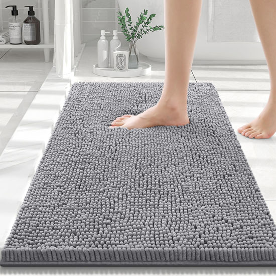 Picture of Smiry Luxury Chenille Bathroom Rugs 30x20, Extra Soft and Absorbent Shaggy Bath Mat, Machine Washable, Non-Slip Plush Carpet Runner for Tub, Shower, and Floor, Home Decor Accessories, Dark Grey