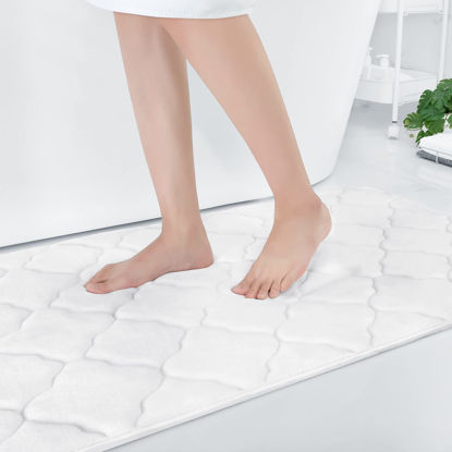 Picture of OLANLY Memory Foam Bath Mat Rug 47x32, Ultra Soft Non Slip and Absorbent Bathroom Rug, Machine Wash Dry, Comfortable, Thick Bath Rug Carpet for Bathroom Floor, Tub and Shower, White