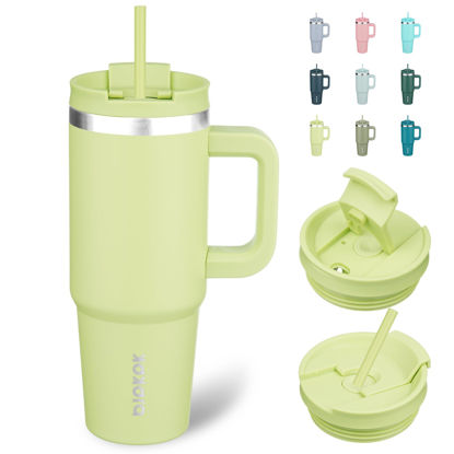 Picture of BJPKPK Tumbler With Handle And Straw 30oz Insulated Tumbler Cups With Lid Stainless Steel Travel Coffee Mug,Macaron Green