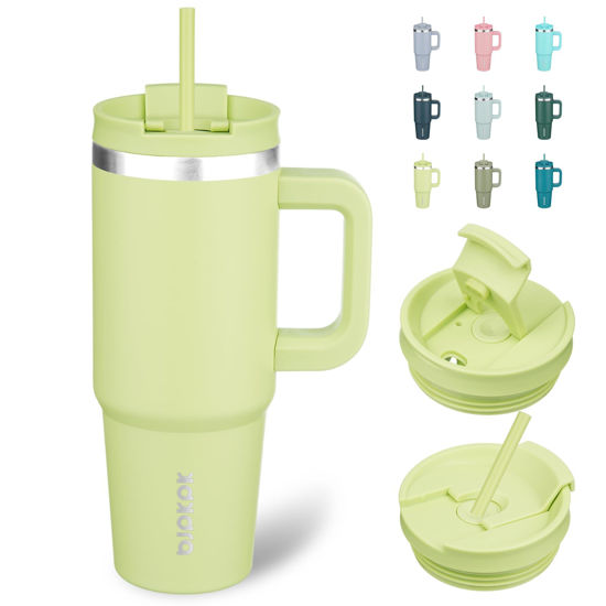 Picture of BJPKPK Tumbler With Handle And Straw 30oz Insulated Tumbler Cups With Lid Stainless Steel Travel Coffee Mug,Macaron Green