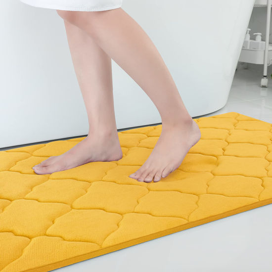 Picture of OLANLY Memory Foam Bath Mat Rug 40x32, Ultra Soft Non Slip and Absorbent Bathroom Rug, Machine Wash Dry, Comfortable, Thick Bath Rug Carpet for Bathroom Floor, Tub and Shower, Yellow