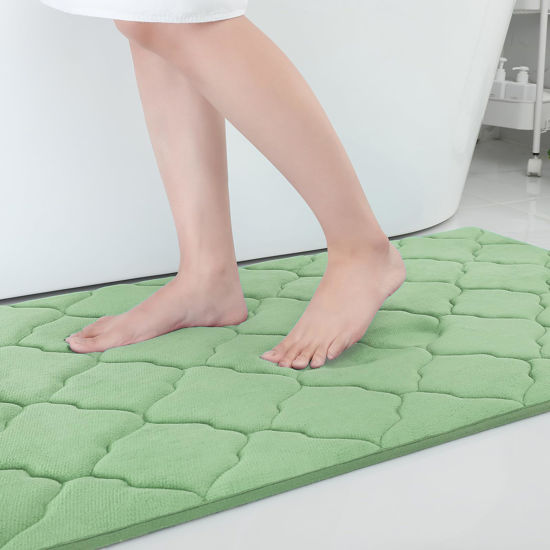 Picture of OLANLY Memory Foam Bath Mat Rug 47x32, Ultra Soft Non Slip and Absorbent Bathroom Rug, Machine Wash Dry, Comfortable, Thick Bath Rug Carpet for Bathroom Floor, Tub and Shower, Sage Green