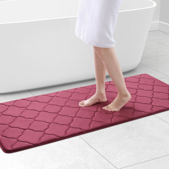 Picture of OLANLY Memory Foam Bath Mat Rug 59x24, Ultra Soft Non Slip and Absorbent Bathroom Rug, Machine Wash Dry, Comfortable, Thick Bath Rug Carpet for Bathroom Floor, Tub and Shower, Burgundy