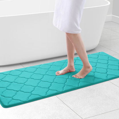 Picture of OLANLY Memory Foam Bath Mat Rug 59x24, Ultra Soft Non Slip and Absorbent Bathroom Rug, Machine Wash Dry, Comfortable, Thick Bath Rug Carpet for Bathroom Floor, Tub and Shower, Teal