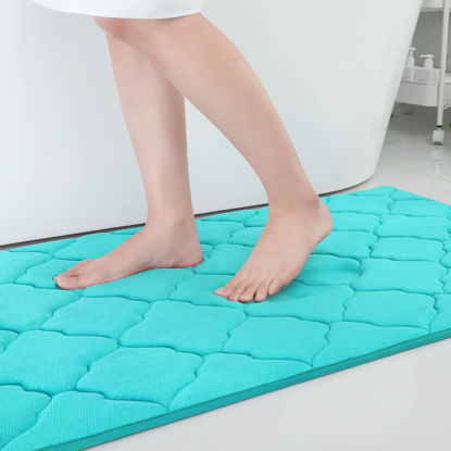 Picture of OLANLY Memory Foam Bath Mat Rug 40x32, Ultra Soft Non Slip and Absorbent Bathroom Rug, Machine Wash Dry, Comfortable, Thick Bath Rug Carpet for Bathroom Floor, Tub and Shower, Teal