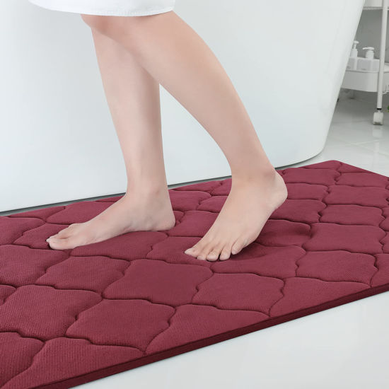 Picture of OLANLY Memory Foam Bath Mat Rug 47x32, Ultra Soft Non Slip and Absorbent Bathroom Rug, Machine Wash Dry, Comfortable, Thick Bath Rug Carpet for Bathroom Floor, Tub and Shower, Burgundy