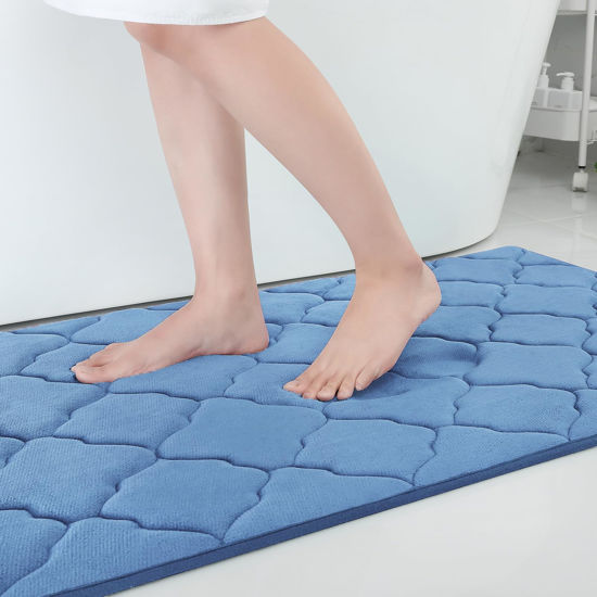 Picture of OLANLY Memory Foam Bath Mat Rug 47x32, Ultra Soft Non Slip and Absorbent Bathroom Rug, Machine Wash Dry, Comfortable, Thick Bath Rug Carpet for Bathroom Floor, Tub and Shower, Blue