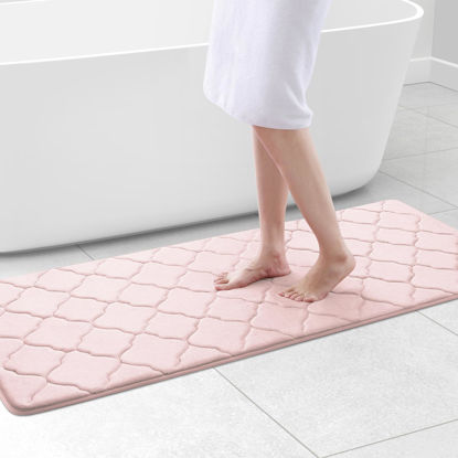 Picture of OLANLY Memory Foam Bath Mat Rug 59x24, Ultra Soft Non Slip and Absorbent Bathroom Rug, Machine Wash Dry, Comfortable, Thick Bath Rug Carpet for Bathroom Floor, Tub and Shower, Pink