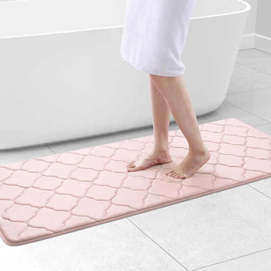 Picture of OLANLY Memory Foam Bath Mat Rug 59x24, Ultra Soft Non Slip and Absorbent Bathroom Rug, Machine Wash Dry, Comfortable, Thick Bath Rug Carpet for Bathroom Floor, Tub and Shower, Pink