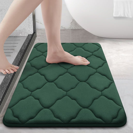 Picture of OLANLY Memory Foam Bath Mat Rug 24x16, Ultra Soft Non Slip and Absorbent Bathroom Rug, Machine Wash Dry, Comfortable, Thick Bath Rug Carpet for Bathroom Floor, Tub and Shower, Dark Green