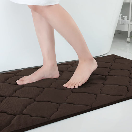 Picture of OLANLY Memory Foam Bath Mat Rug 59x34, Ultra Soft Non Slip and Absorbent Bathroom Rug, Machine Wash Dry, Comfortable, Thick Bath Rug Carpet for Bathroom Floor, Tub and Shower, Brown