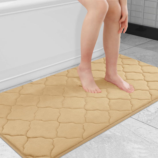 Picture of OLANLY Memory Foam Bath Mat Rug 44x24, Ultra Soft Non Slip and Absorbent Bathroom Rug, Machine Wash Dry, Comfortable, Thick Bath Rug Carpet for Bathroom Floor, Tub and Shower, Beige