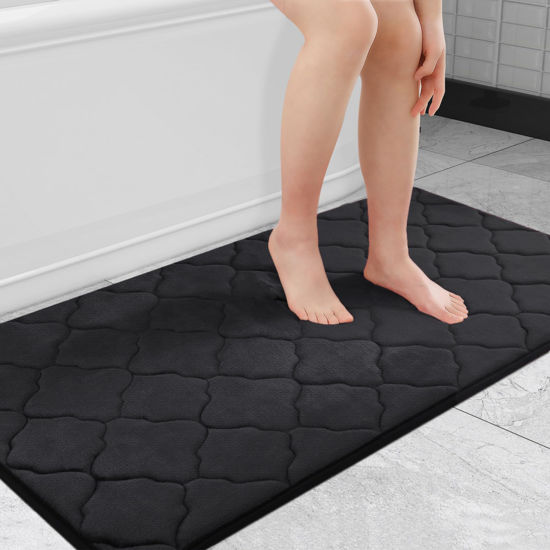 Picture of OLANLY Memory Foam Bath Mat Rug 44x24, Ultra Soft Non Slip and Absorbent Bathroom Rug, Machine Wash Dry, Comfortable, Thick Bath Rug Carpet for Bathroom Floor, Tub and Shower, Black