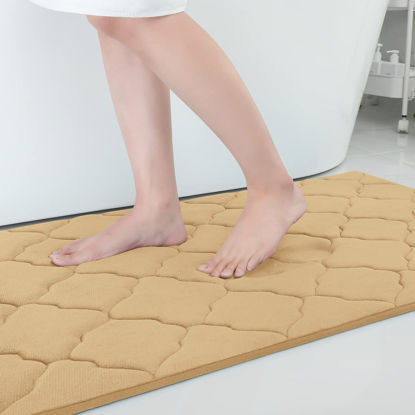 Picture of OLANLY Memory Foam Bath Mat Rug 59x34, Ultra Soft Non Slip and Absorbent Bathroom Rug, Machine Wash Dry, Comfortable, Thick Bath Rug Carpet for Bathroom Floor, Tub and Shower, Beige