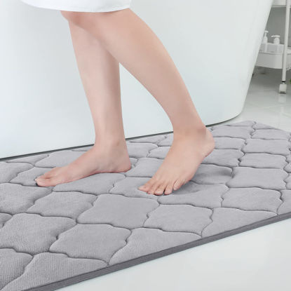 Picture of OLANLY Memory Foam Bath Mat Rug 59x34, Ultra Soft Non Slip and Absorbent Bathroom Rug, Machine Wash Dry, Comfortable, Thick Bath Rug Carpet for Bathroom Floor, Tub and Shower, Grey